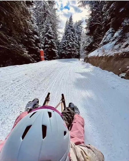 Discesa su pista da slittino a Vipiteno sul Monte Cavallo